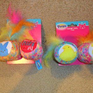 Lot of 4 Easter peeps cat toys Ball & feather